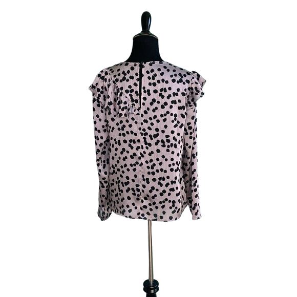 Topshop Animal Print Ruffle Across Long Sleeves Blouse Size 2 - Picture 2 of 10